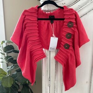 NWT Pure Handknit Scarf Wrap Shawl Womens One Size Coral Wood Buttons